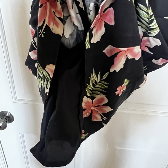 Pineapple Moon Tropical Silk Dress VTG Size M Black Floral Hawaiian Hibiscus - Picture 7 of 7